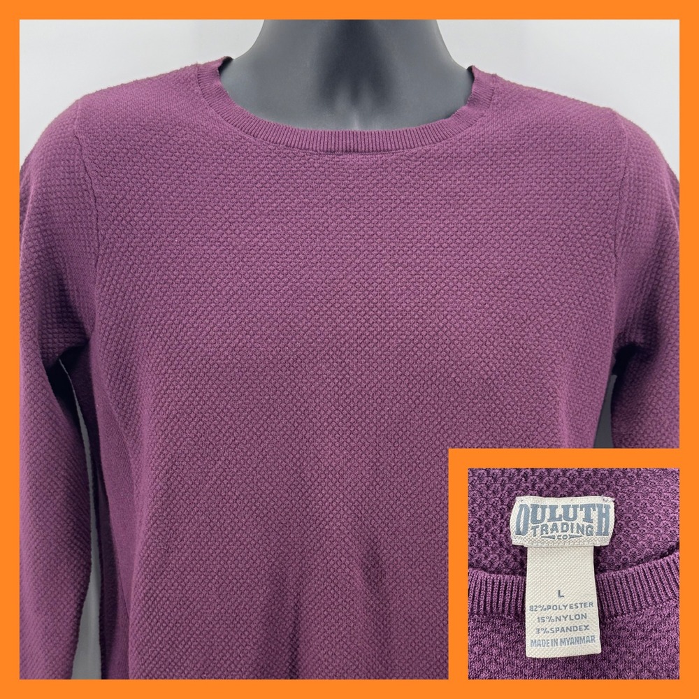 Duluth Trading Co Mens L‎ Purple Textured Long Sleeve Pullover Crew Neck Top